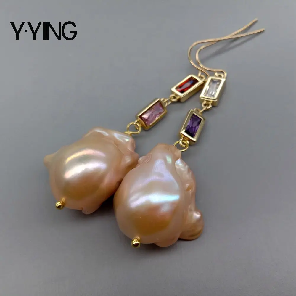 

Y · YING, серьги-подвески с натуральным искусственным розовым жемчугом Кеши, с фианитами, классические серьги-Крючки для женщин