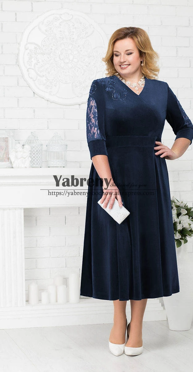 

Velvet A-Line Dress for Mother Dark Navy