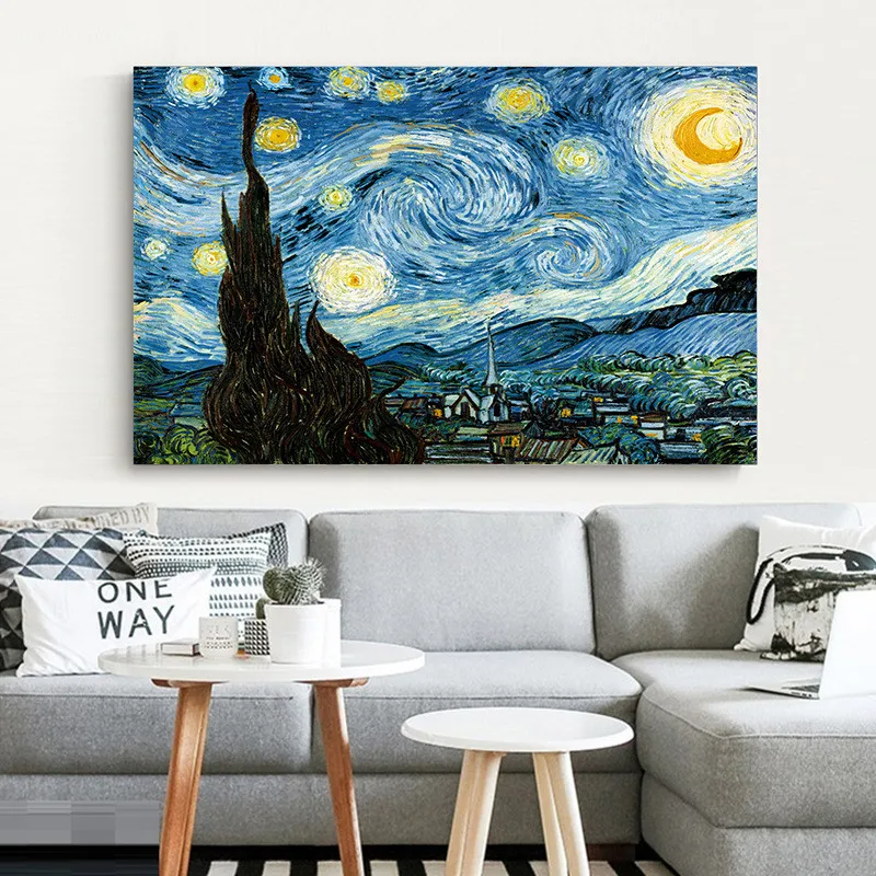 YaMinSanNiO Starry Night by Vincent Van Gogh Famous Artist Art Print and Poster Wall Picture Canvas Oil Painting Home Decor | Дом и сад