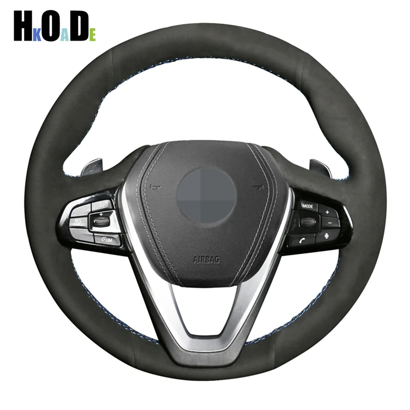 DIY черный ручной швейный замшевый чехол рулевого колеса автомобиля для BMW G32 GT 630i