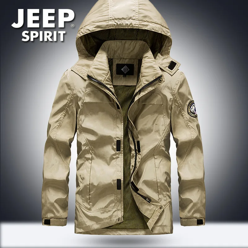 JEEP SPIRIT военная куртка мужская повседневная с капюшоном воротник сетчатая юбка пальто Мужская Плюс Размер M-4XL Верхняя одежда летняя куртка