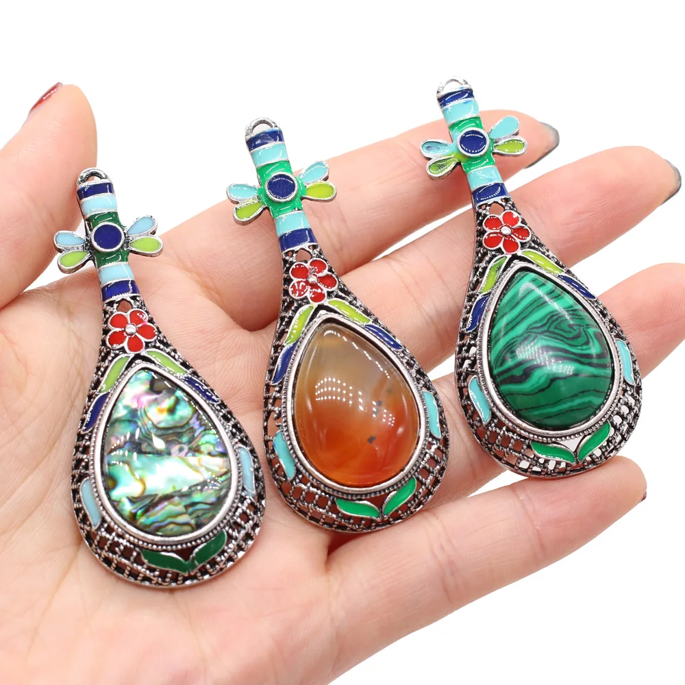 

Hot Sale Natural Stone Pendant Alloy Drop Shape Exquisite High Quality Pendant Jewelry for Making DIY Necklace Accessories
