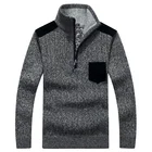 Зимние пуловеры для мужчин, модный свитер из комбинированного флиса, свитер на половину молнии, толстые теплые пуловеры, вязаные свитера, мужская одежда 2021