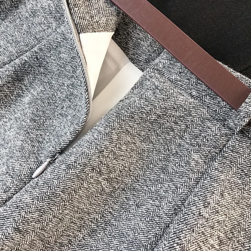 

2020 Spring New Arrival Vintage Temperament High Waist A-line Office Skirts Womens With Belt Woolen Mini Skirt