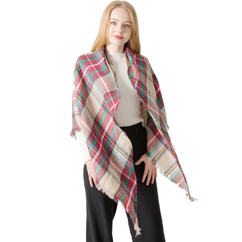 2019 женский зимний треугольный шарф клетчатый теплый кашемировый шали пашмины
