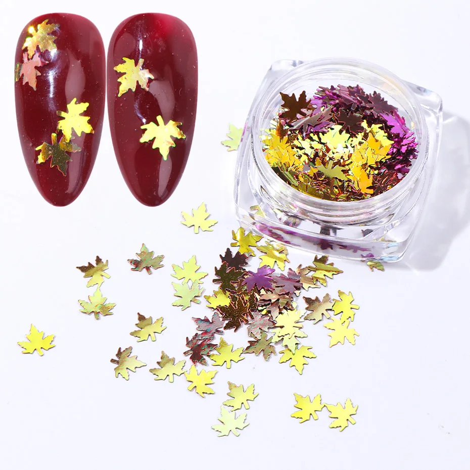 5 шт. Голографическая блестящая кленовая листья ногтевого искусства пайетки металлические листья пайетки DIY пайетки для маникюра.