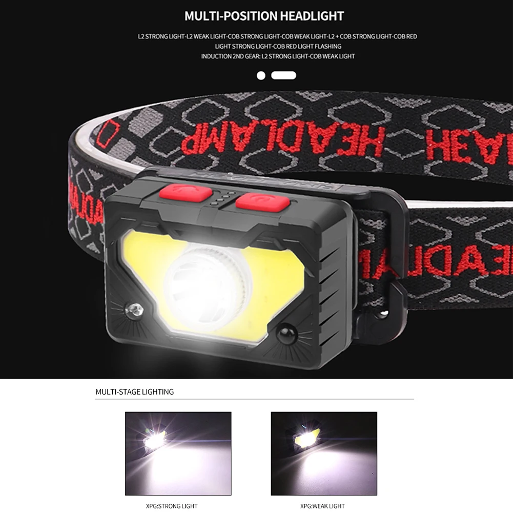 

Outdoor Camping Running LED Head Torch Rainproof Fishing Tackle Headlight Lamp Headlamp USB Rechargeable for Camping