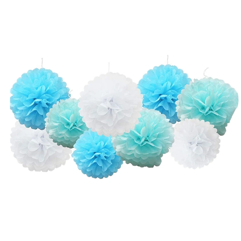 

18 Pcs/Set Mixed Tissue Paper Pompoms Pom Poms Flower Wedding Party Decoration ( Blue)