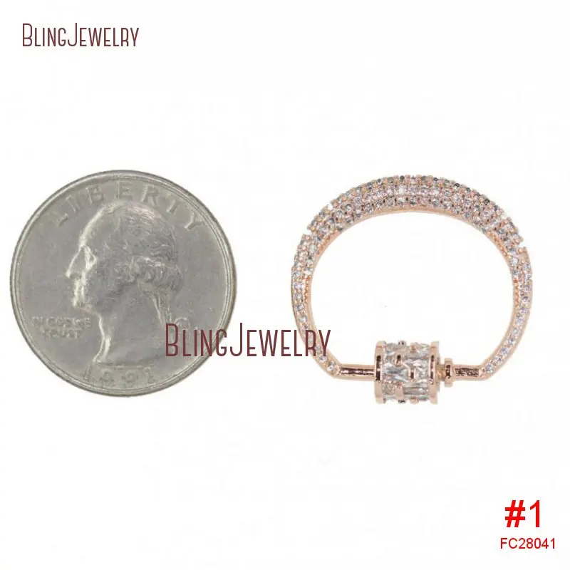 Карабин с овальной застежкой розового и золотого цвета черным фианитом 26x25 мм