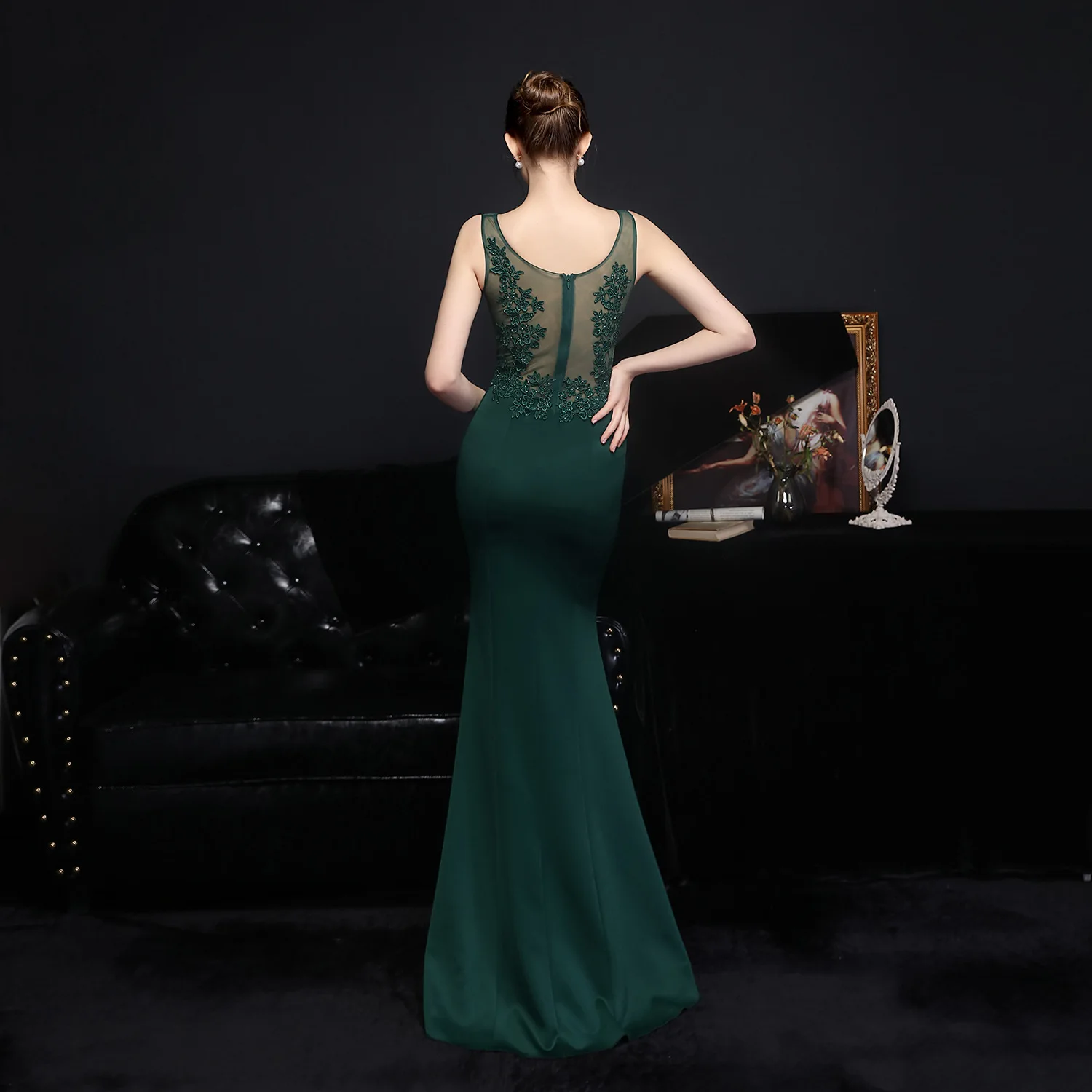 

Sladuo 2021 New Women Applique Diamond Elegant Party Long Mermaid Dress Sexy Sleeveless Club Cocktail Maxi Vestdios