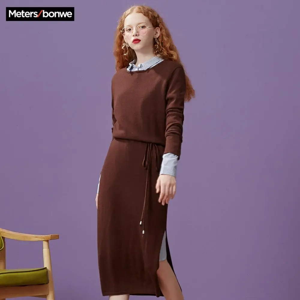 Платье METERSBONWE Женское зимнее Новое поступление повседневное вязаное платье с