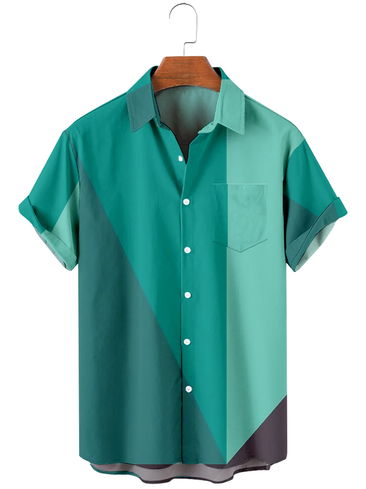 

2021 Men's Short Sleeve Lapel Shirt Large Size Striped Simple 12 3D Printing Men's Shirt with Pockets