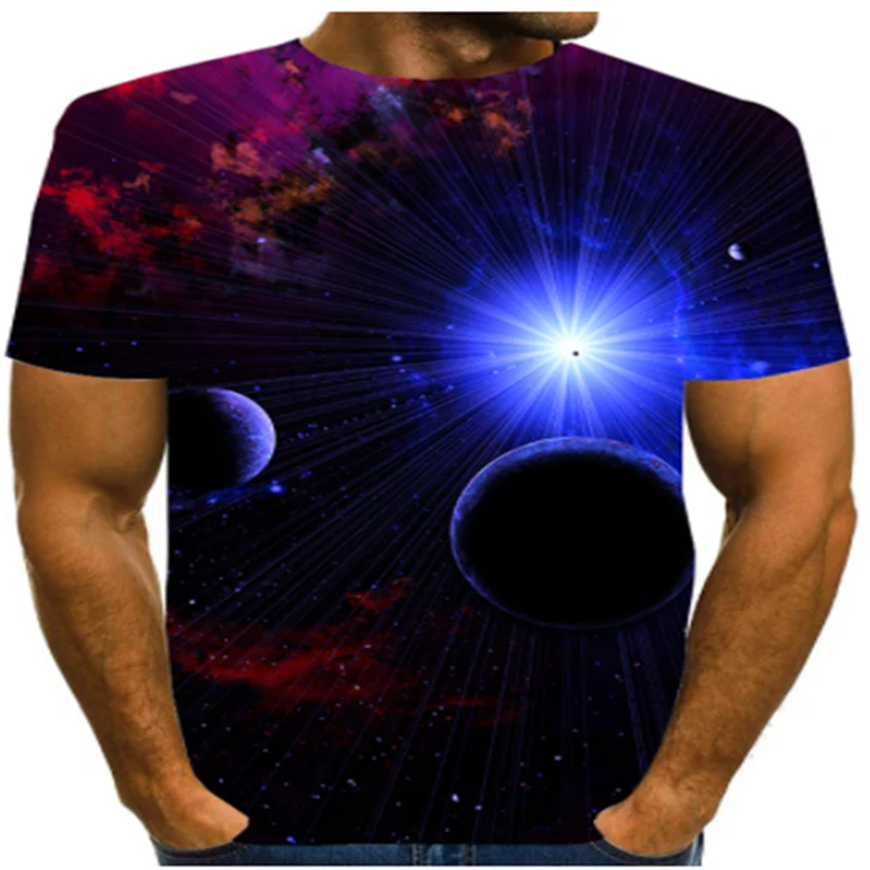 

New 2021 Earth T-shirt Men's Space T-shirt Moon 3d T-shirt T-shirt Creative Color Clothing Men's Casual Short Sleeve