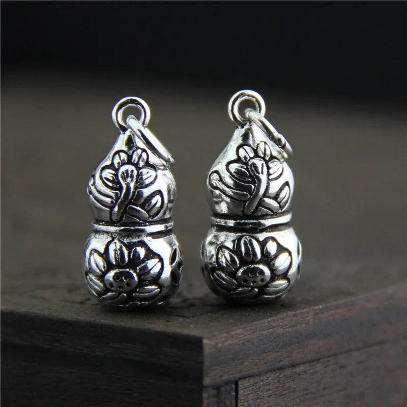 

1PCS Sterling S925 Silver Pendant Women Luck Gourd Calabash DIY Bead 19x9mm 2.2g