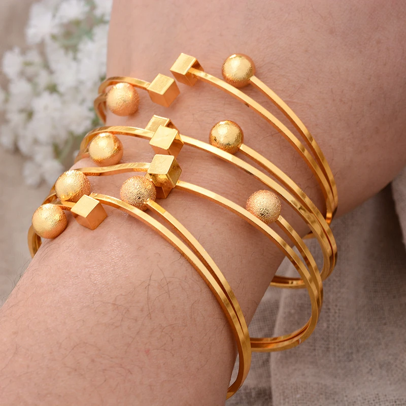 

Dubai Balls Gold Color Bangles For Women Middle East Beads Bangle Ethiopian Saudi Arabia Bracelets Wedding Jewelry African Gifts