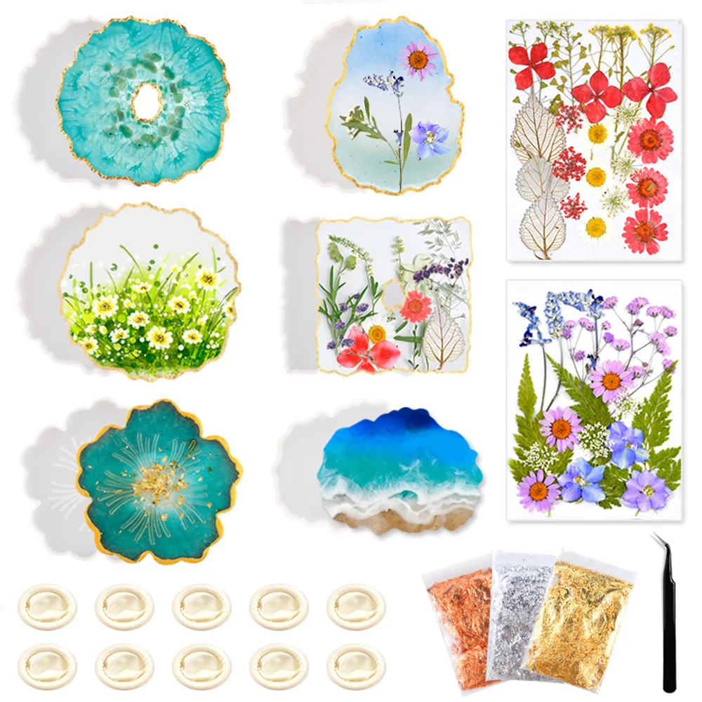 

Diy Crystal Epoxy Coaster Mould Combination Set Mirror Mold Tool Dried Flower Gold Foil Silicone Molds