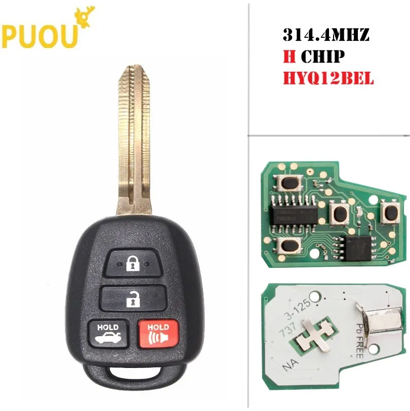 4 кнопки для Toyota Camry Corolla 2014 2015 2016 2017 дистанционный ключ брелок от машины 315 МГц H чип