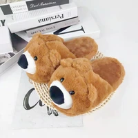 designer cartoon bear indoor slippers unisex plus size 35 43 flat furry warm house shoes for womens funny slippers