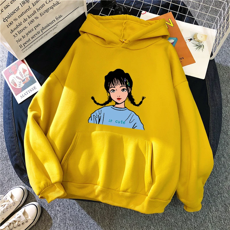 

Girl Pattern Floral Print Women Hooded Sweatshirt 2021 Winter Long-Sleeve Fleece-Lined hoodie Harajuku Casual Women's Clothing