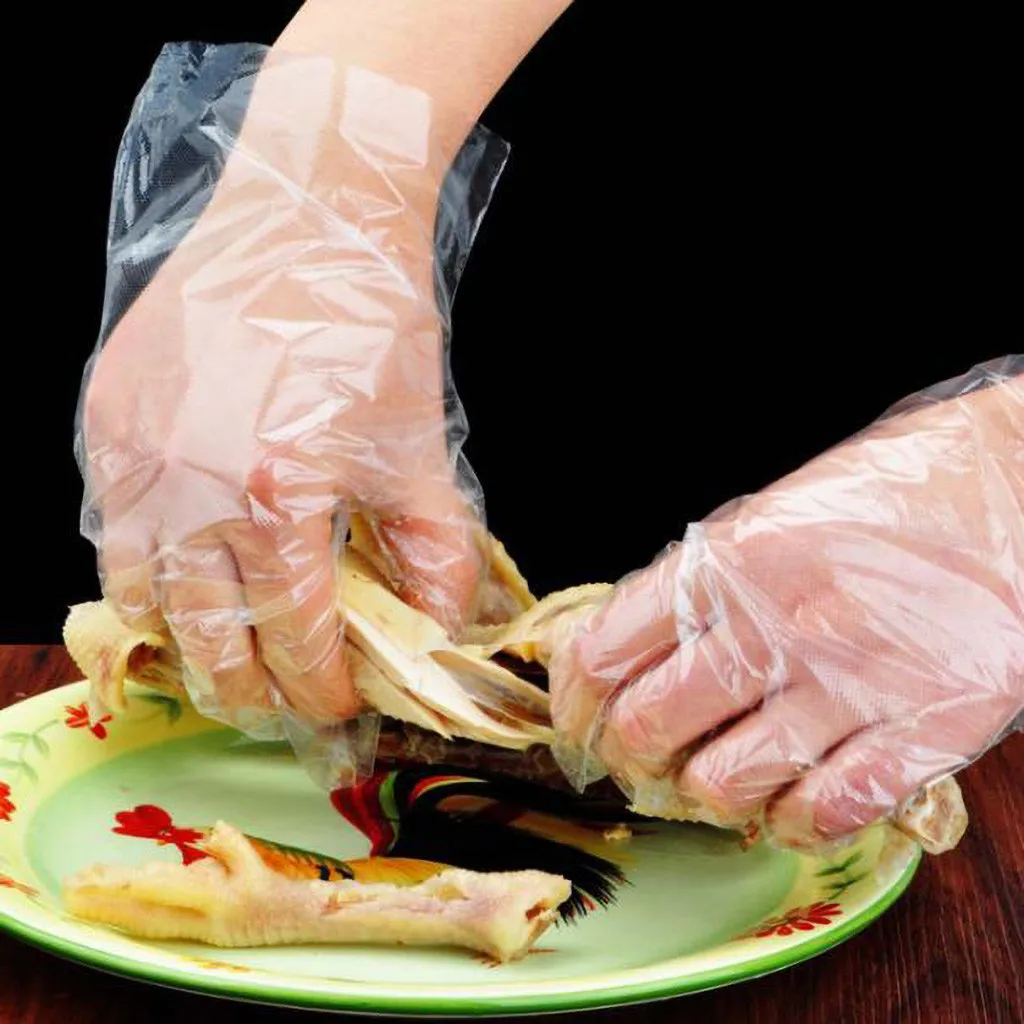 1 Box of 200Pcs Plastic Clear Disposable Gloves Garden Restaurant Home Food Baking Kitchen Dining Bar Protection Tool | Дом и сад