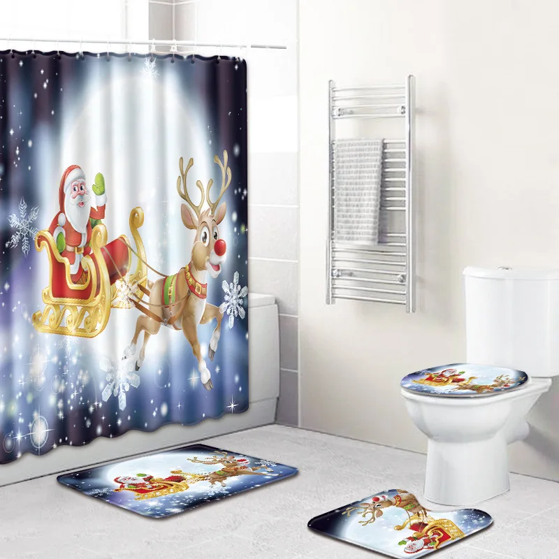 Merry Christmas, водонепроницаемая занавеска для ванной, Рождественский Санта Клаус, коврик для ванной, крышка для унитаза, полиэфирная фланелевая занавеска для душа