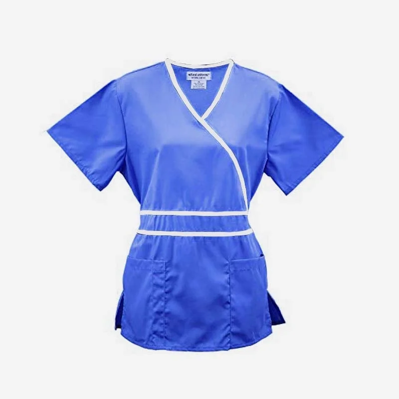 sapphire blue LOVE SHADOW женский модный комплект с эффектом потертости, медицинская форма, топ с подворотом и регулируемым галстуком на спине, одежда для доктора, униформа медсестры - Цвет: sapphire blue
