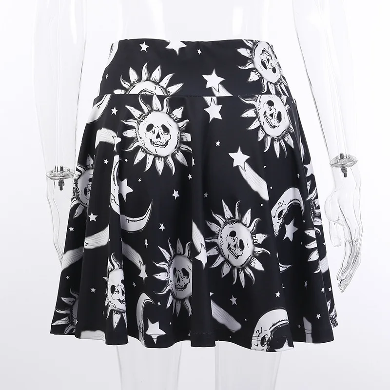 Мини юбки в стиле стимпанк черная женская готическая юбка с символикой Луны и