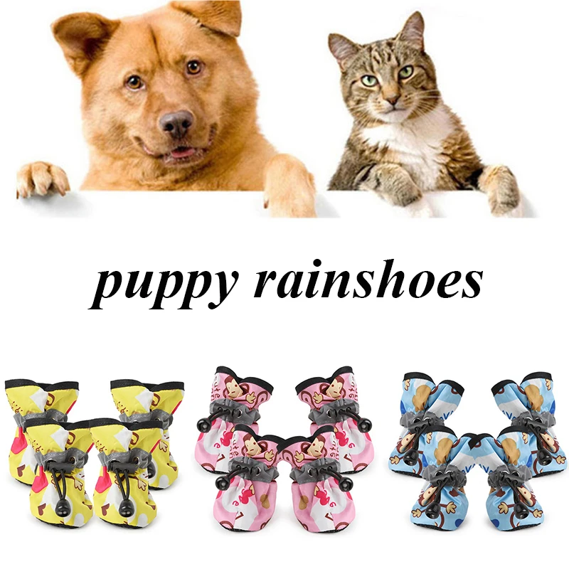 

4Pcs Pet Winter Rain Boots Pet Protection Soft-soled Pet Dog Shoes Cloth Liner Cartoon Waterproof Anti Slip Shoes For Dogs