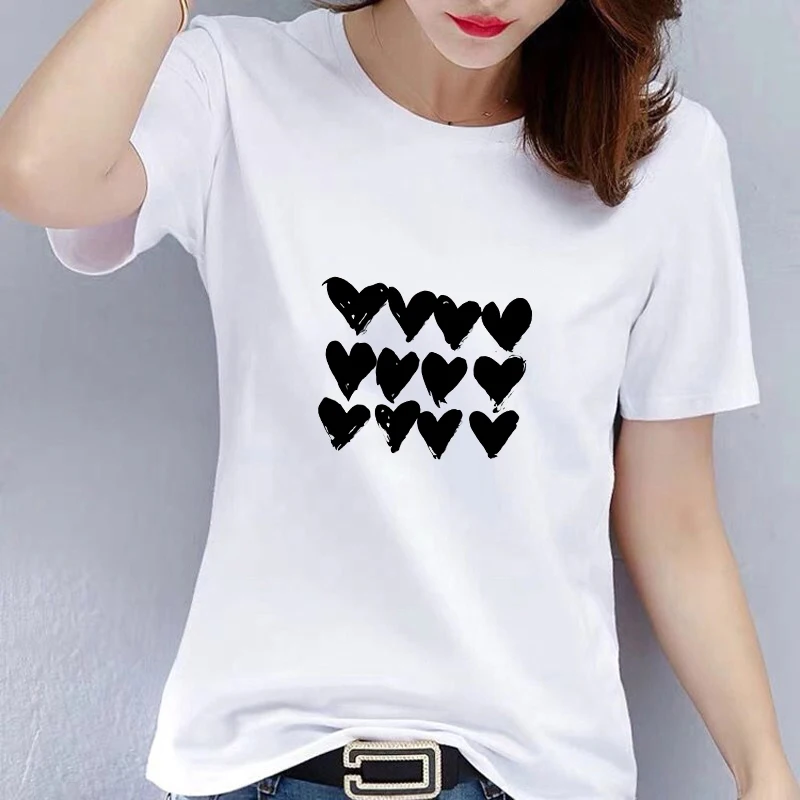 

Women Flower Print Tshirts Summer Casual Short Sleeve Love Print Tshirt Kawaii Women T-shirt Tops Vogue Woman Tees CN(Origin)