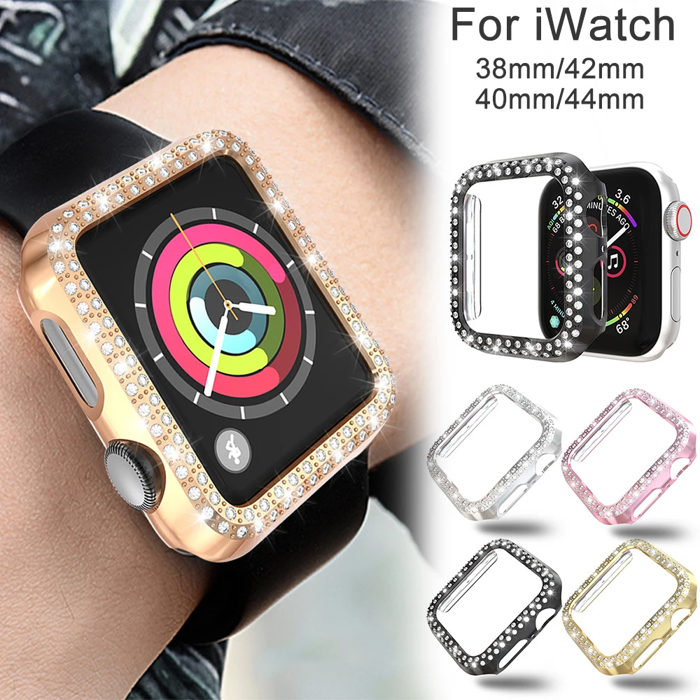 

1 PC Luxury Rhinestone PC Shockproof Cover Around Diamonds Decor Watch Protective Case For Apple Watch Series 6 5 4 3 2 1 SE