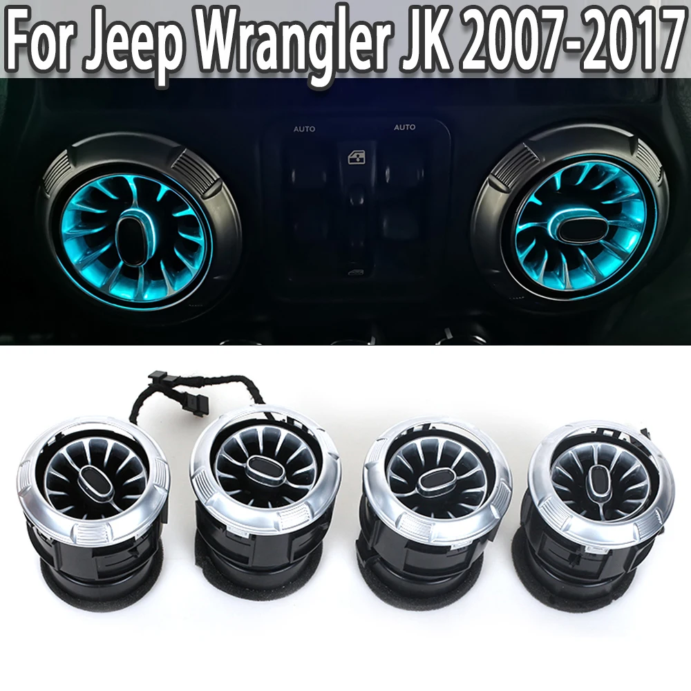 

Car 7 Color Condition Turbine Outlet LED Light Front Air Vent Inlet Ambient Lamp For Jeep Wrangler JK 2007-2017 JL 2018-2021