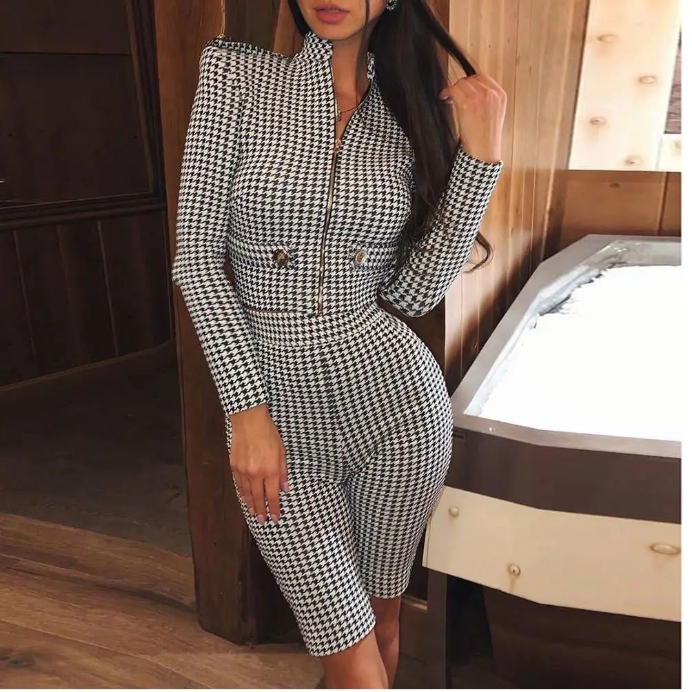 Осенний винтажный клетчатый комбинезон для женщин элегантный женский офиса
