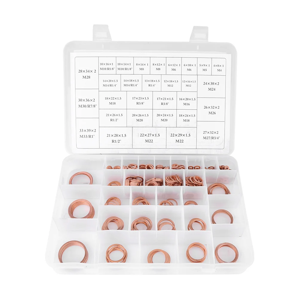 

568Pcs 30 Sizes Copper Washers Flat Ring Set Kit with Plastic Box