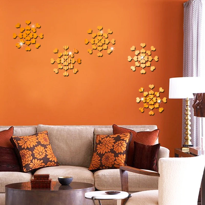 100 шт./компл. 3D зеркальная акриловая наклейка Настенная форма сердца для