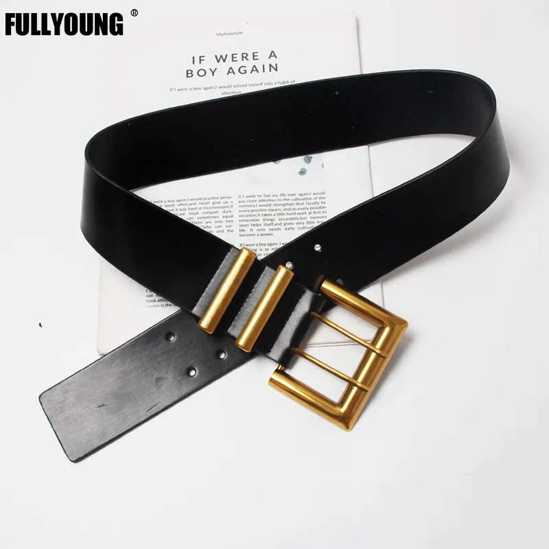 New Fashion Retro Luxury Belts for Women Black Wide Genuine Leather Belt Square Metal Buckle Personality Women High Quality