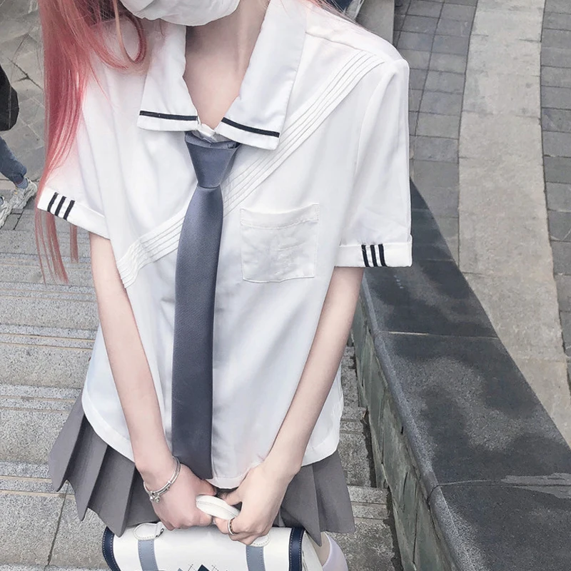 

Sweet Girl JK Short-Sleeved Shirt 2021 Summer New Stitching Webbing Regular Chiffon Blouse Women Japanese Korean Casual Tee Top