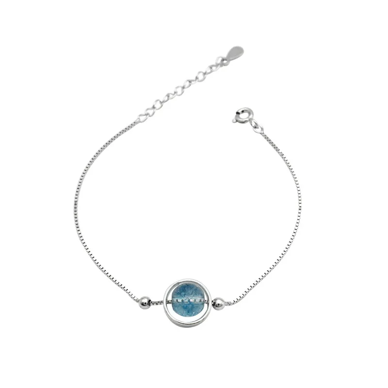 blue SAF синий кристалл трещин 925 серебро геометрический Круглый Серебряный Браслет INS Boho Sister Gite летний браслет - Окраска металла: blue