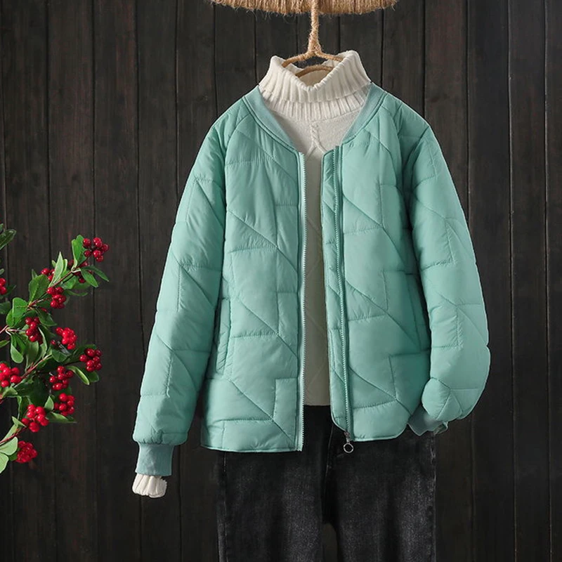 

Women Cotton Coat Thin Jacket 2021 Spring And Autumn Short Loose Stand-Up Collar New Style Parka Lady Clothing