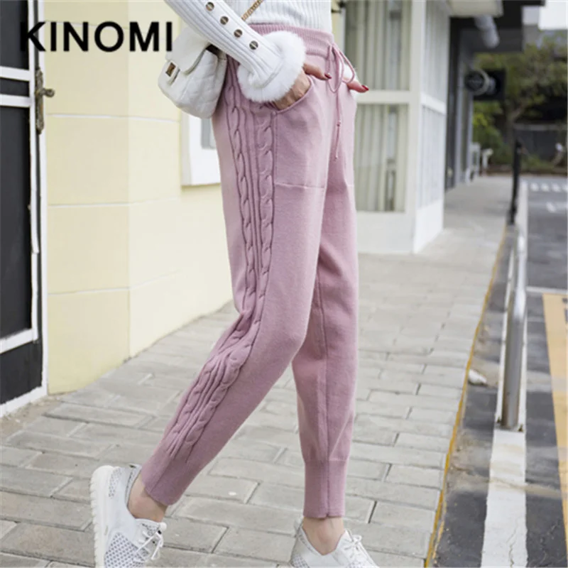KINOMI осенне-зимние женские брюки с эластичной резинкой на талии трикотажные