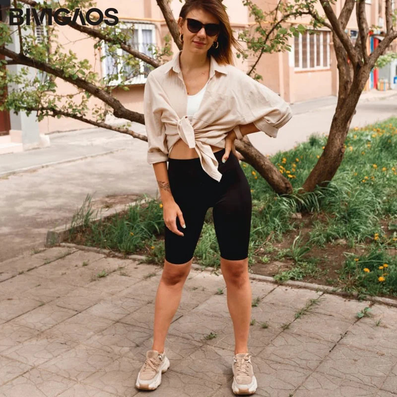 BIVIGAOS весна-лето эластичные шорты до колена байкерские женские высокая талия