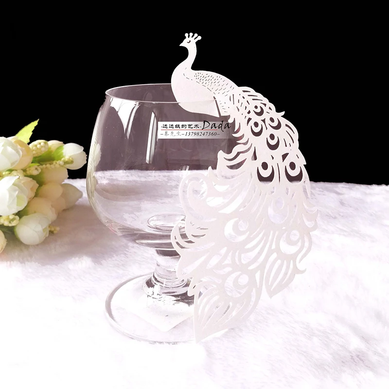 50 шт. Павлин карточка с именем и местом лазерная резка бокал для вина эскорт чашки