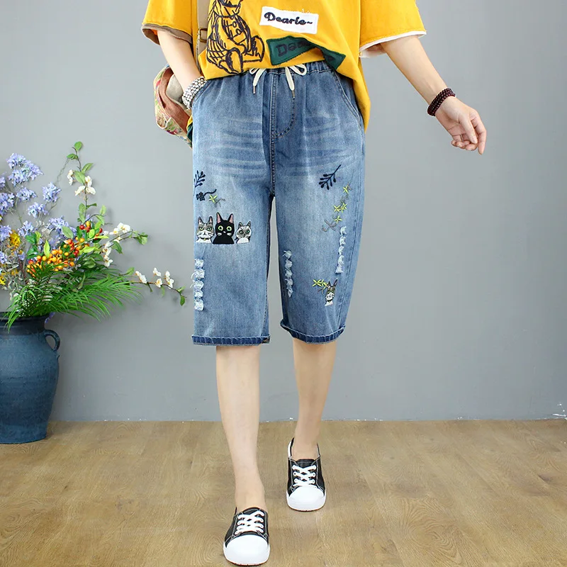 Винтажная вышивка с кошками женская модель свободного кроя женские повседневные