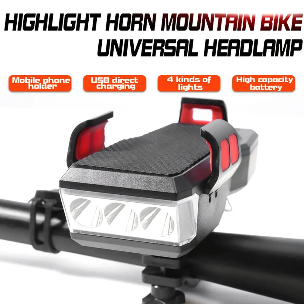 

Multi-function 4 in 1 Bike Headlight Power bank USB Rechargeable LED Bike Light With Horn And Phone Holder Waterproof LED Light