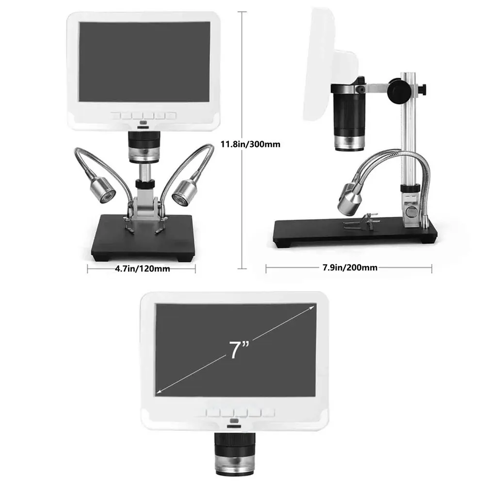 

Digital Microscope 7 Inches 2mp Lcd Screen Digital Magnifier With Metal Stand For Circuit Board Repair Soldering Watches