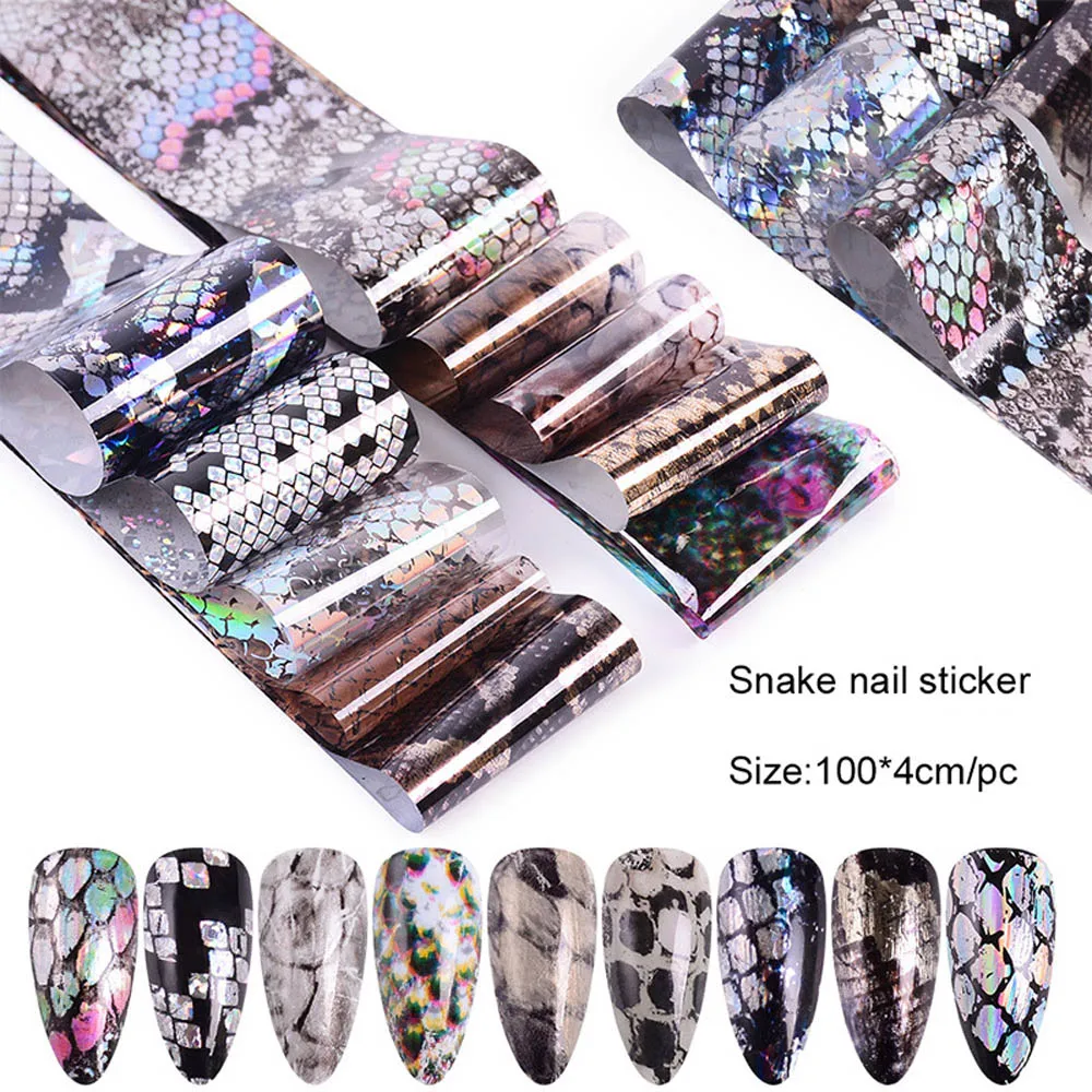 Красочная Змея Печать кожи ногтей стикер Лазерная голографическая Звездная
