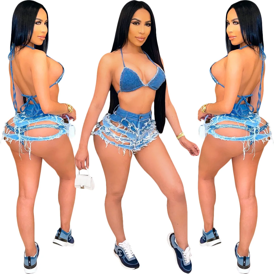 

Ripped Hollow Out Short Jeans Mid Waist Denim Shorts For Women Sexy Hole Washed Tassel Bottoms Outdoor Streewear 2021 Fashion
