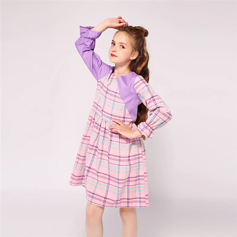 Модные платья для девочек Kseniya Kids лоскутные с длинным рукавом и v-образным вырезом