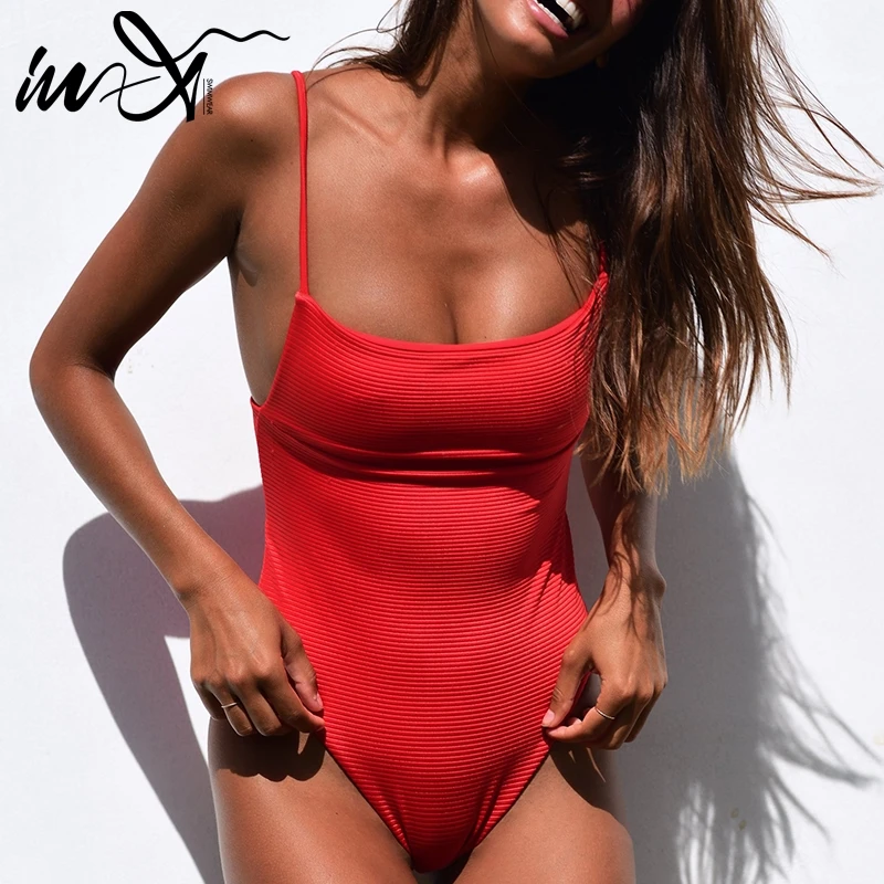 In X винтажный ребристый купальник сплошной сексуальный однотонный розовый