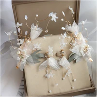 1pair beautiful flower barrettes earrings sets sweet brides headpiece wedding hair accessories