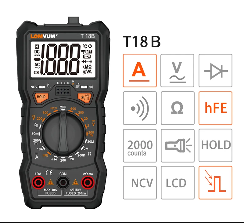 LOMVUM мультиметр True RMS 6000 отсчетов Высокоточный цифровой мультиметр NCV умный мультиметр Авто Диапазон AC/фонарик постоянного тока